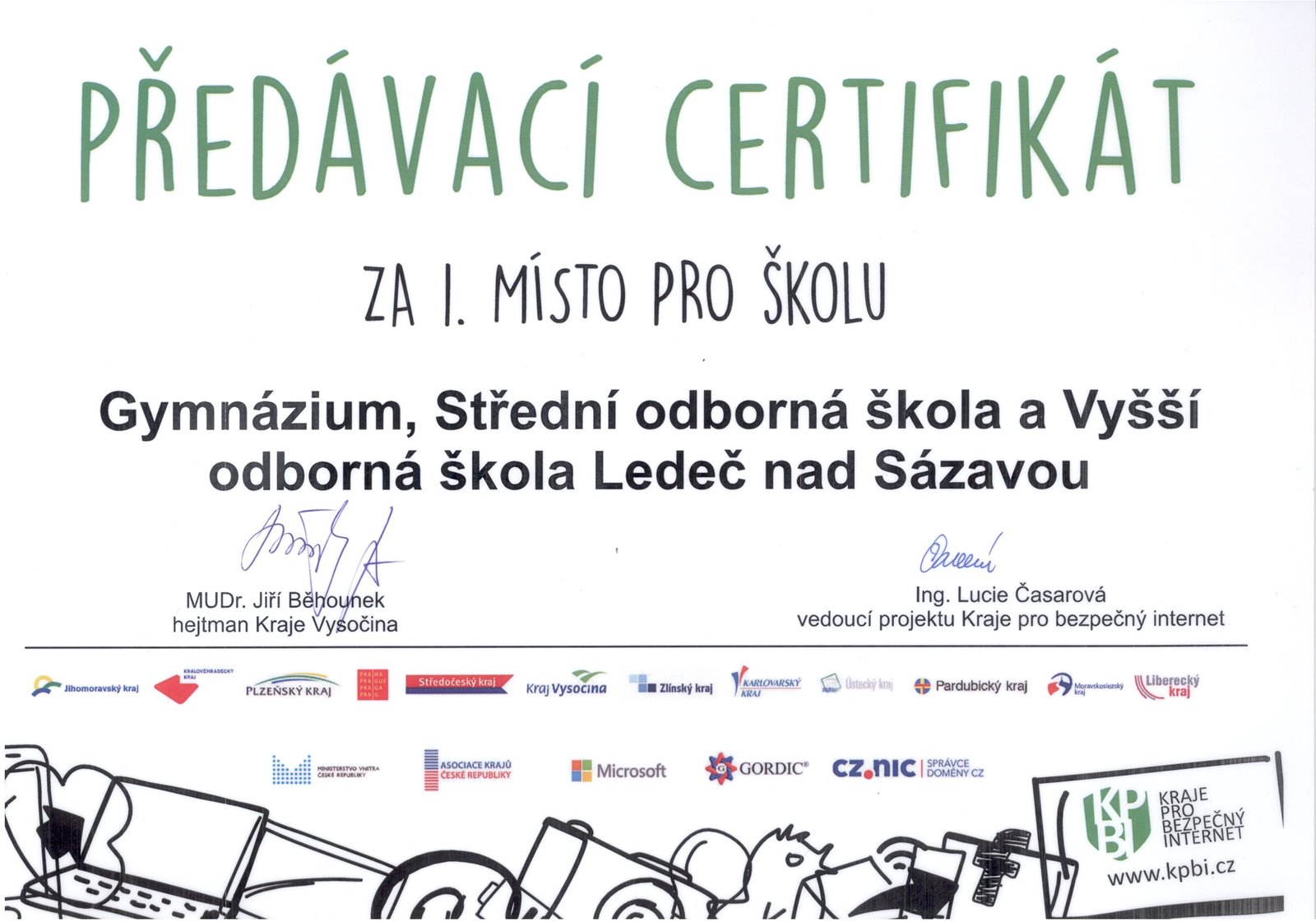 Vítězství v soutěži Kraje pro bezpečný Internet